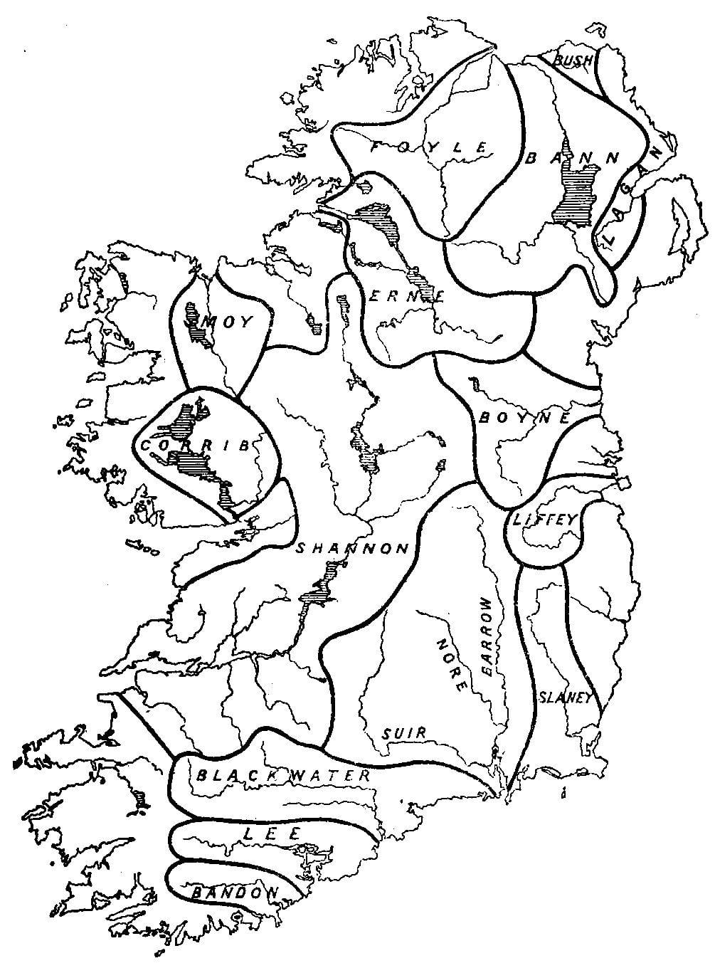 blangkong mapa ng ireland sa mga ilog at bundok