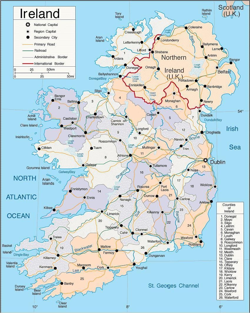 detalyadong mga mapa ng ireland sa mga bayan at lungsod