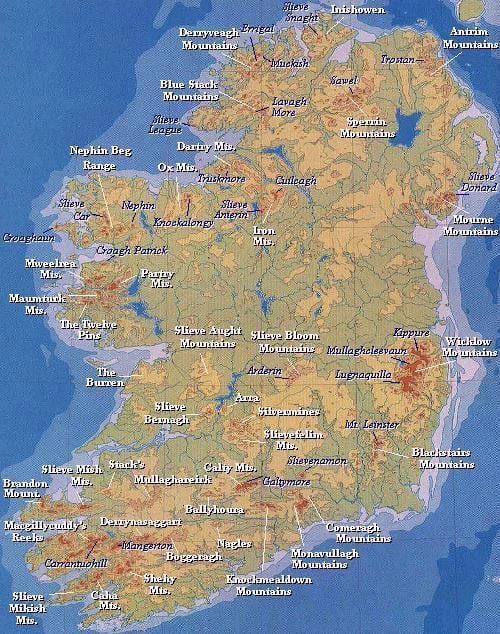 mapa ng ireland bundok 