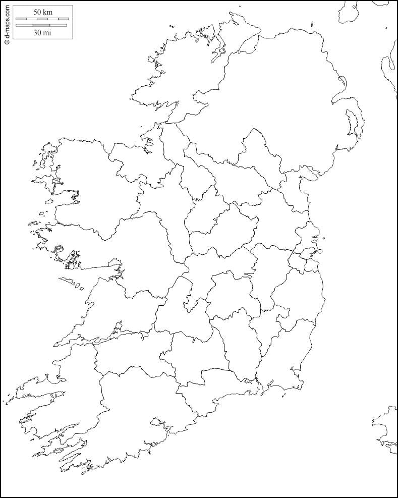 blangkong mapa ng ireland sa county hangganan