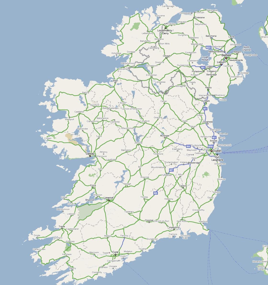 mapa ng ireland sa highway