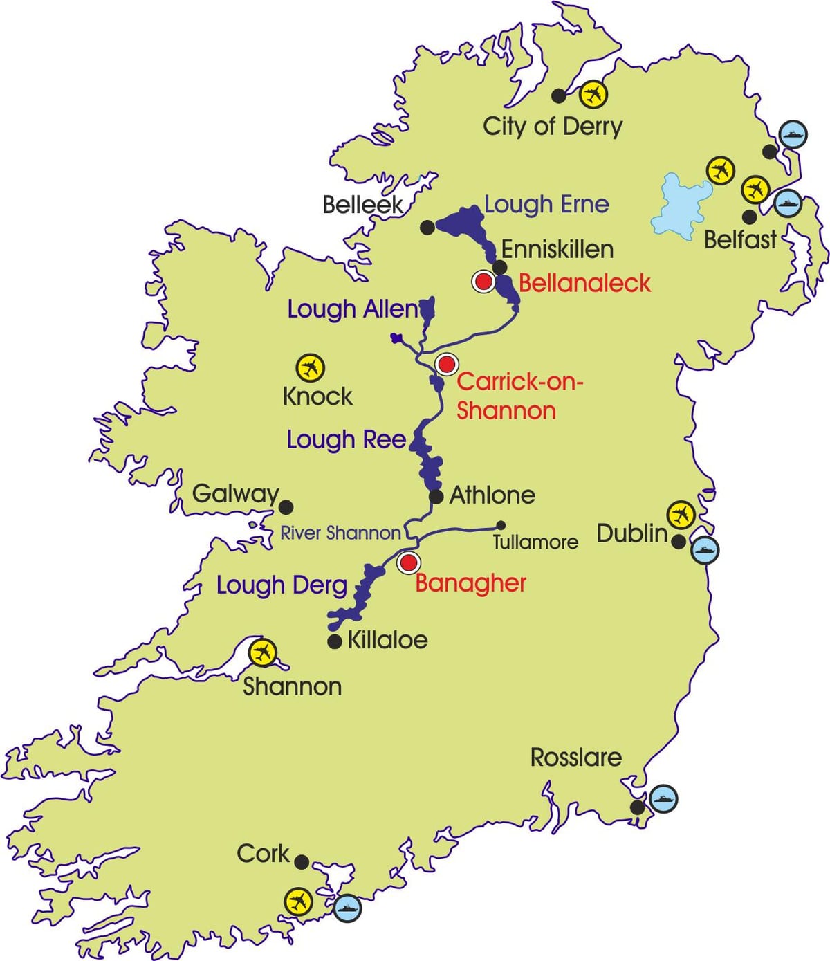 mapa ng ireland sa mga ilog at bundok