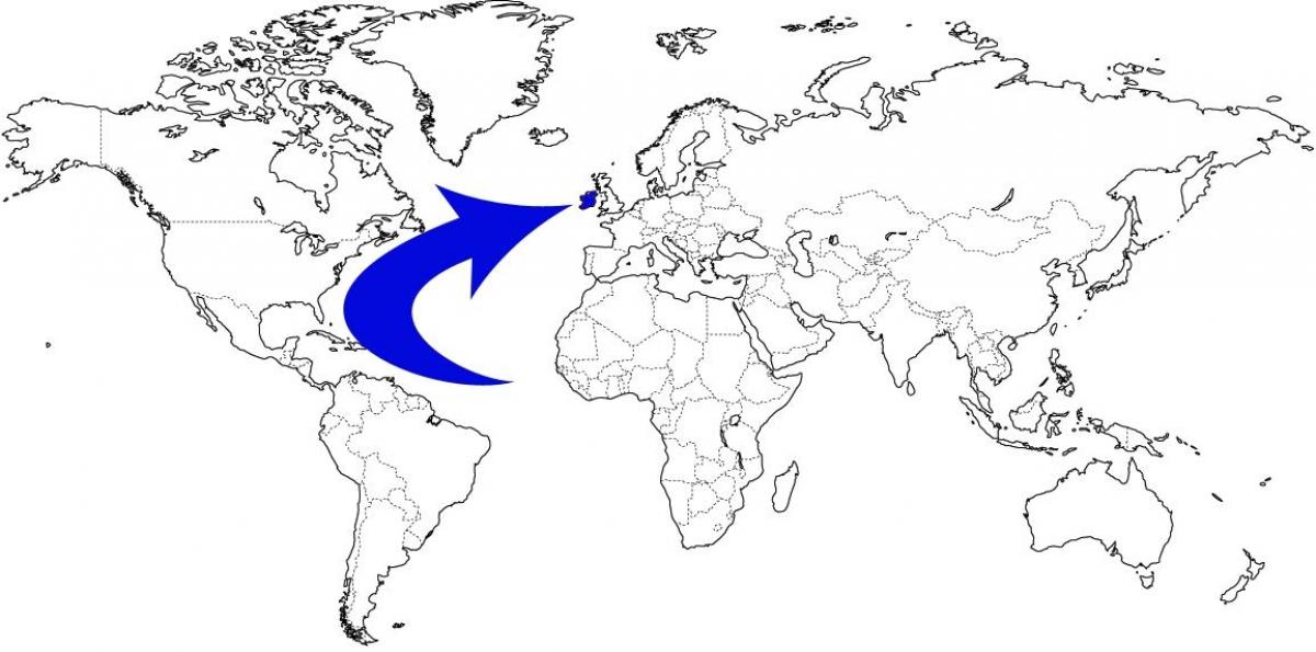 mapa ng mundo na nagpapakita ng ireland