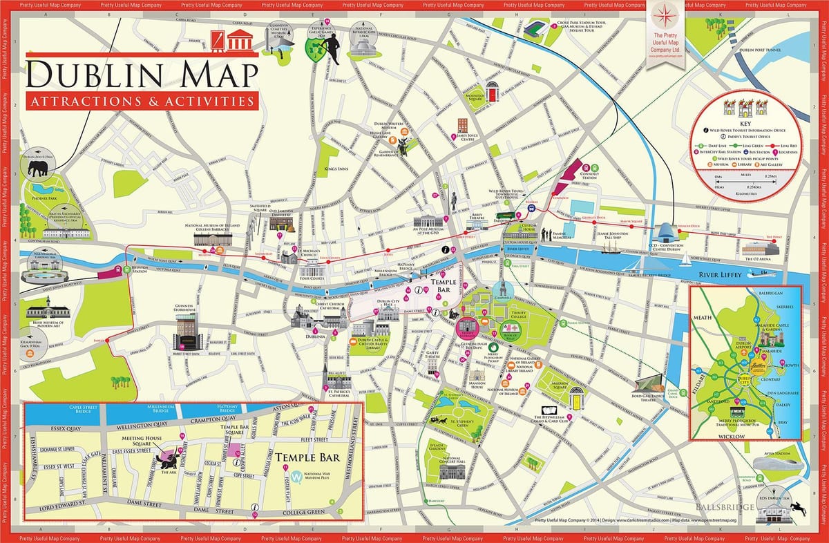 mapa ng dublin sa ireland sa mga atraksyong panturista