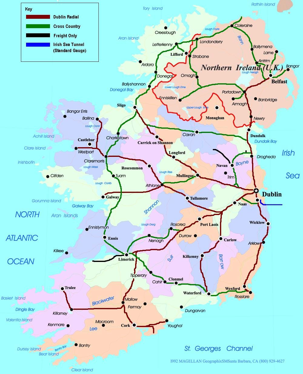 mapa ng mga ruta ng tren sa ireland