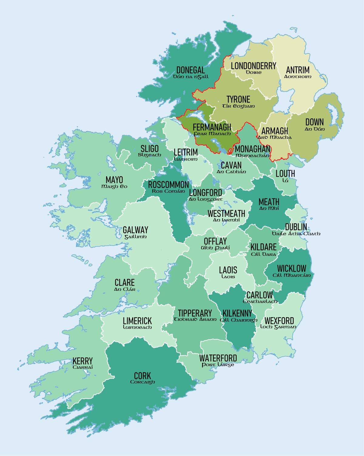 mapa ng ireland at mga county