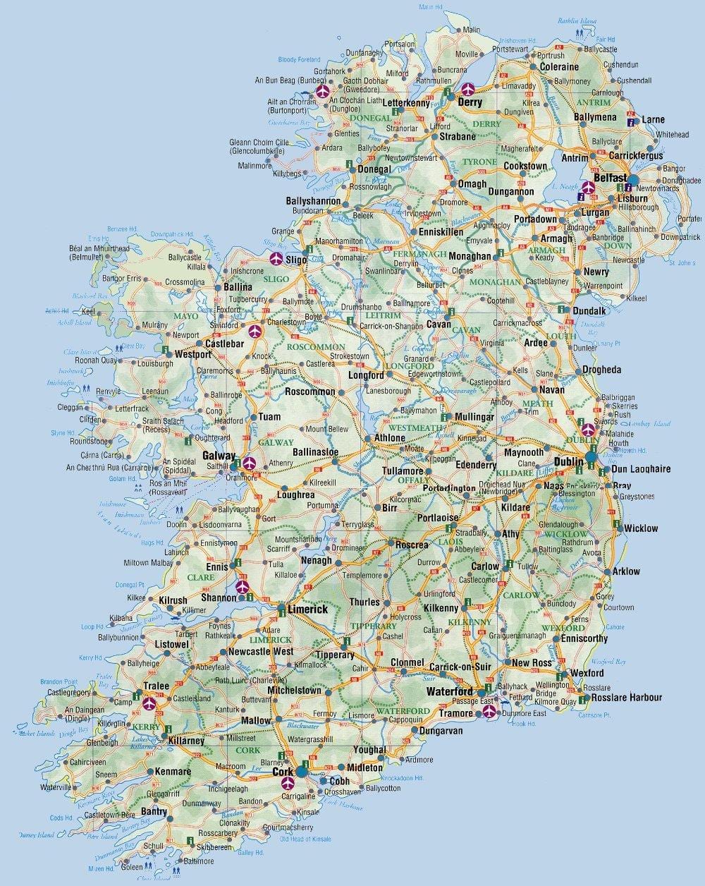 mapa ng silangang baybayin ng ireland