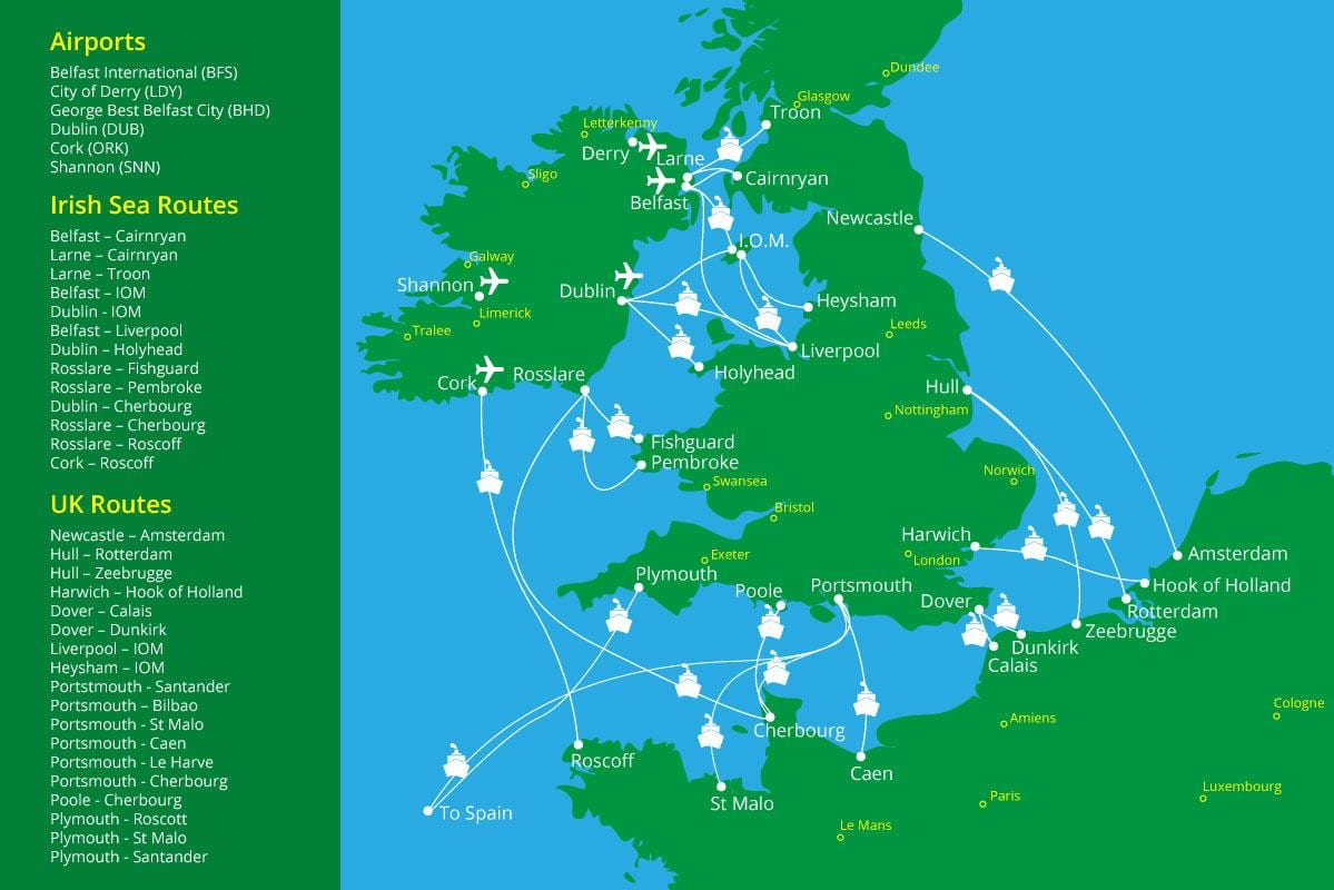 mapa ng mga ruta ferry sa ireland