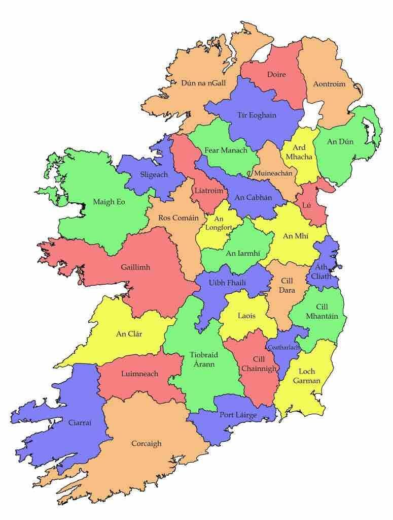 mapa ng ireland sa county pangalan