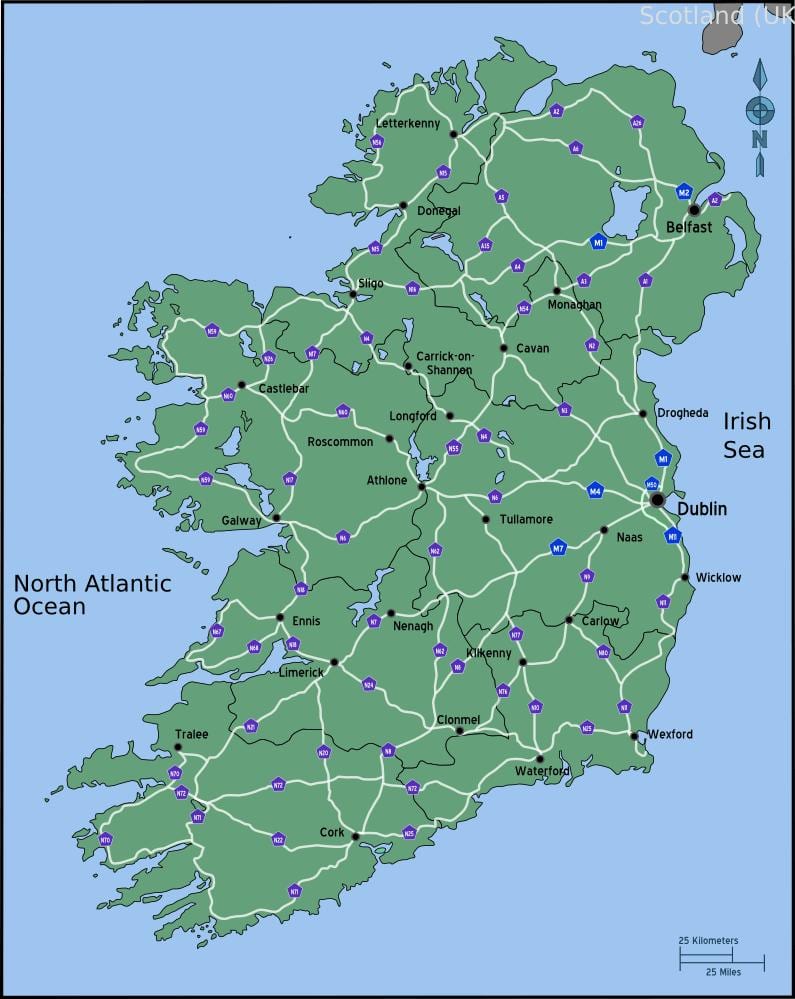 mapa ng mga direksyon sa pagmamaneho mapa ng ireland distansya