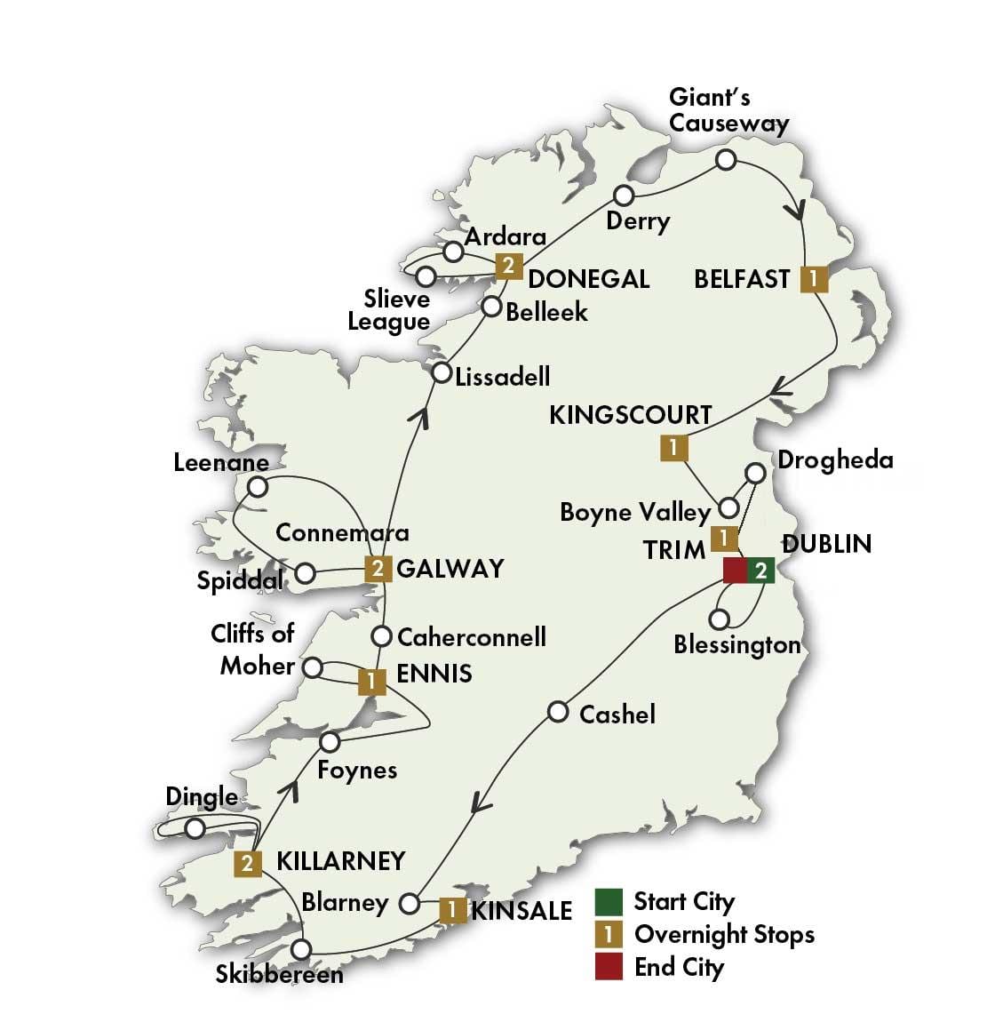 mapa ng pinakamahusay na mga kalsada mapa ng ireland