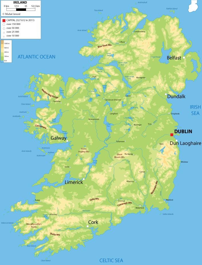 relief mapa ng ireland